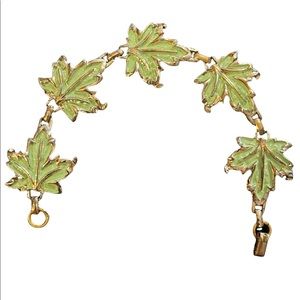 Vintage green emamel gold finish maple leaf bracelet CORO